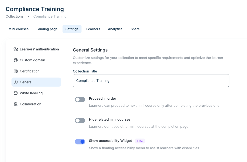 Admin setting for Accessibility Widget